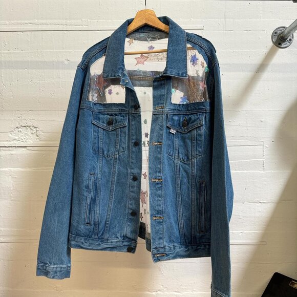 Dragon Denim Cotton Candy Skies Lace Denim Jacket Sample - Picture 1 of 2